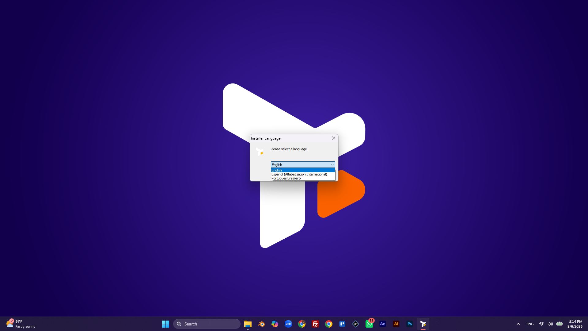 Selector de idioma del instalador
